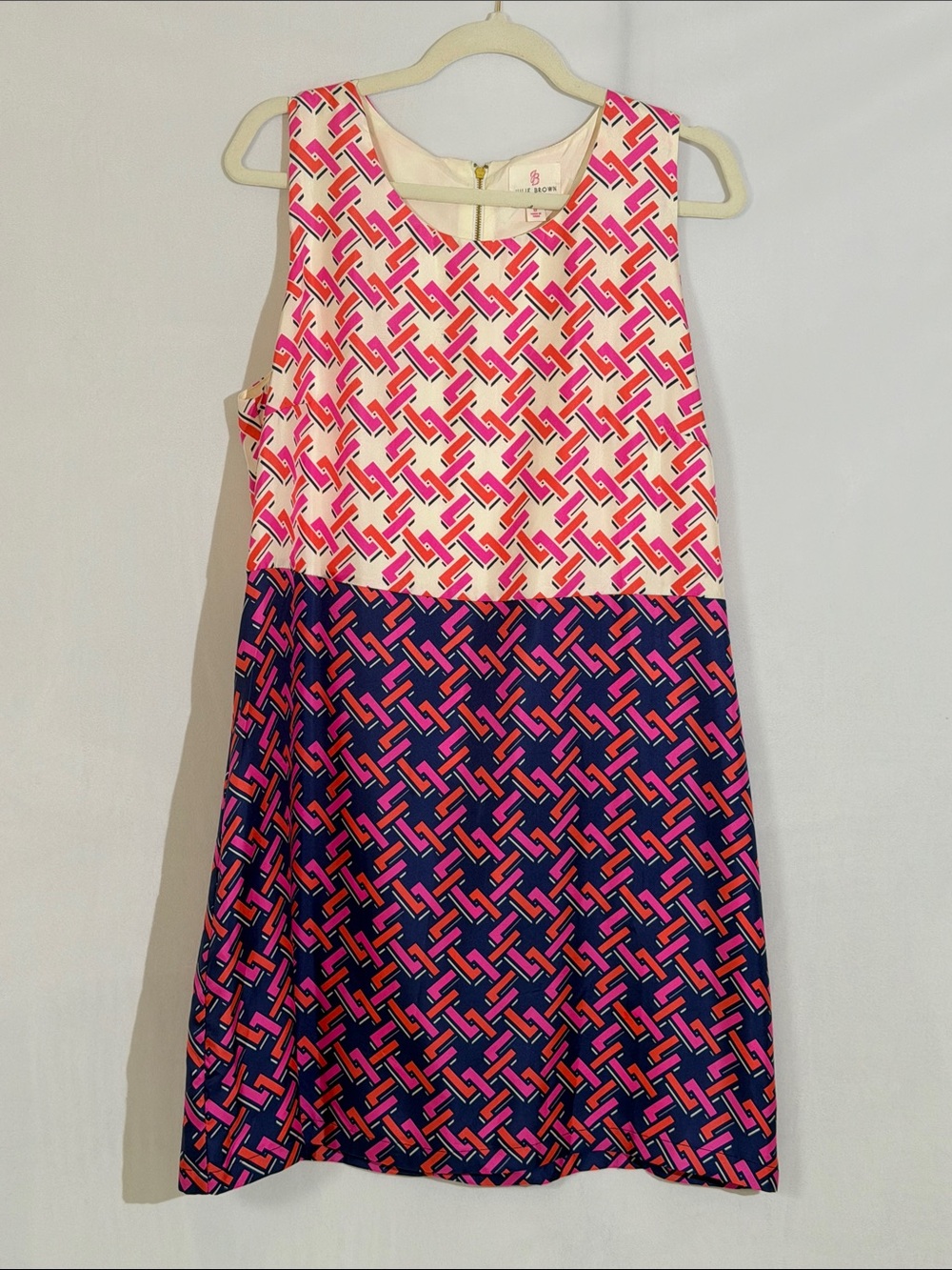 Julie Brown NYC Dress Size 12 100% Silk Colorful Geometric Print EUC